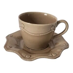 Juliska Berry and Thread  Cup & Saucer " Cappuccino Brown" Set Scalloped